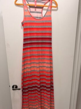 Eight Sixty Coral and Gray Striped Racerback Maxi Dress 0053